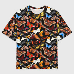 Мужская футболка оверсайз Разноцветные тропические бабочки