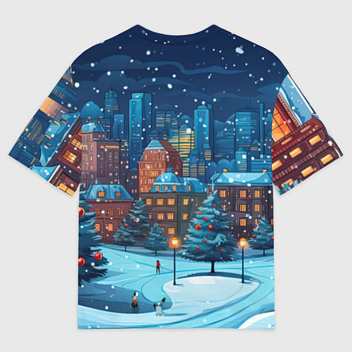 Мужская футболка оверсайз Новогодний дракон 2024 зимний пейзаж / 3D-принт – фото 2