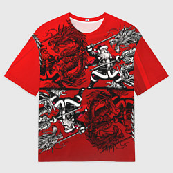Мужская футболка оверсайз Дед Мороз с копьем и драконом