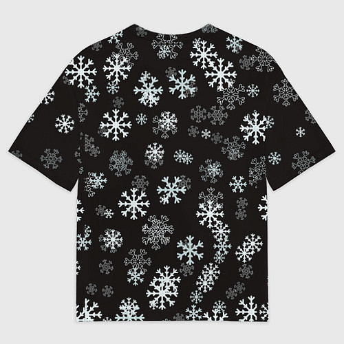 Мужская футболка оверсайз Снежинки белые на черном / 3D-принт – фото 2