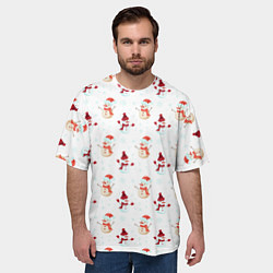 Футболка оверсайз мужская Снеговики и снежинки, цвет: 3D-принт — фото 2