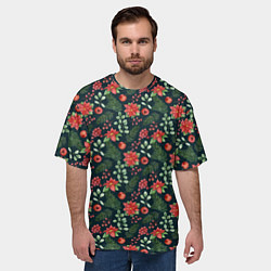 Футболка оверсайз мужская Новогодние цветы, цвет: 3D-принт — фото 2
