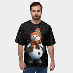 Футболка оверсайз мужская Снеговик и снежинки, цвет: 3D-принт — фото 2