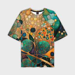 Мужская футболка оверсайз Вдохновение Климтом - изумрудная абстракция с круг