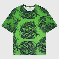 Мужская футболка оверсайз Дракон и Дед Мороз паттерн на зеленом
