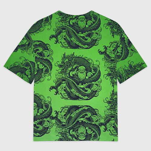 Мужская футболка оверсайз Дракон и Дед Мороз паттерн на зеленом / 3D-принт – фото 2