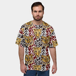 Футболка оверсайз мужская Дикие тропические кошки, цвет: 3D-принт — фото 2