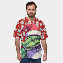 Футболка оверсайз мужская Большой зеленый новогодний дракон, цвет: 3D-принт — фото 2