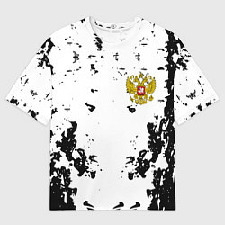 Мужская футболка оверсайз Герб РФ краски черные