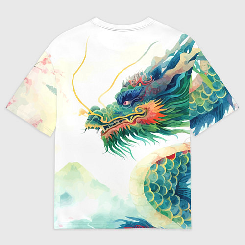 Мужская футболка оверсайз Japanese dragon - watercolor art / 3D-принт – фото 2