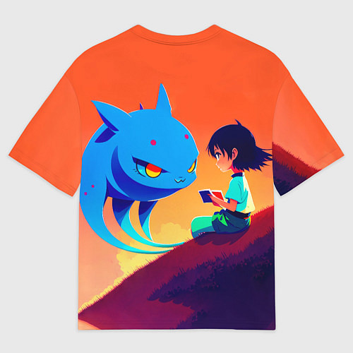 Мужская футболка оверсайз Анимэ девочка и ее друг / 3D-принт – фото 2