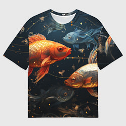 Футболка оверсайз мужская Рыбки на темном фоне, цвет: 3D-принт