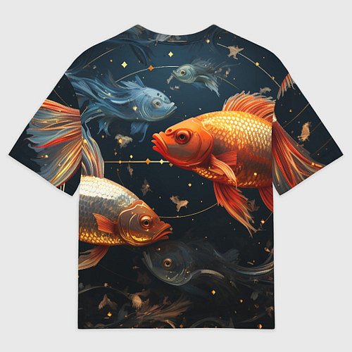 Мужская футболка оверсайз Рыбки на темном фоне / 3D-принт – фото 2