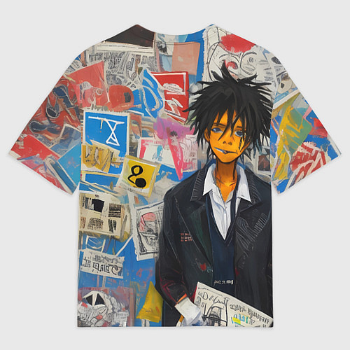 Мужская футболка оверсайз Аниме пацан на фоне стены / 3D-принт – фото 2