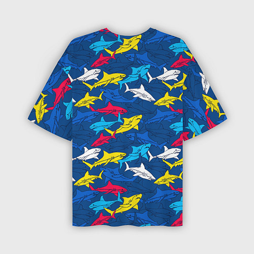 Мужская футболка оверсайз Разноцветные акулы на глубине / 3D-принт – фото 2