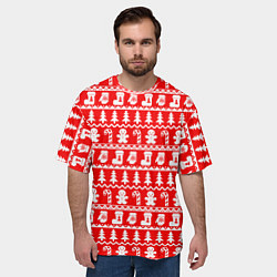 Футболка оверсайз мужская Новогодний узор с пряничными человечками и елками, цвет: 3D-принт — фото 2