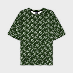 Мужская футболка оверсайз Паттерн снежинки тёмно-зелёный