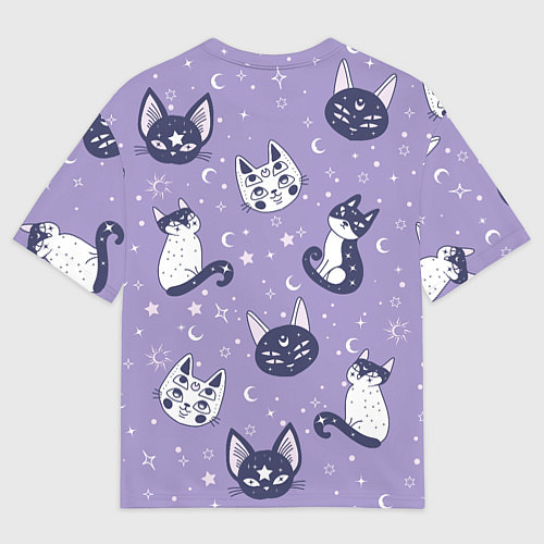 Мужская футболка оверсайз Мистические кошечки - паттерн фиолетовый / 3D-принт – фото 2