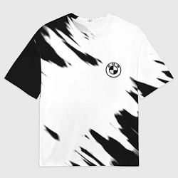 Футболка оверсайз мужская BMW чёрные краски абстракция, цвет: 3D-принт