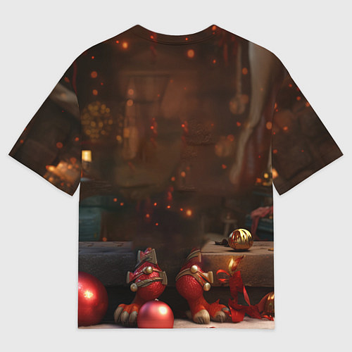 Мужская футболка оверсайз Дракон с новогодними шариками / 3D-принт – фото 2