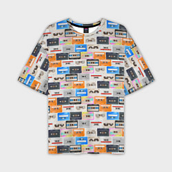 Мужская футболка оверсайз Ретро магнитофонные кассеты