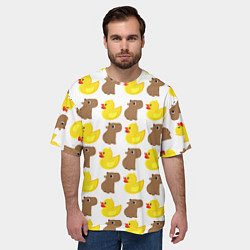 Футболка оверсайз мужская Капибара с желтой уткой, цвет: 3D-принт — фото 2