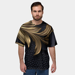 Футболка оверсайз мужская Золотые узоры в виде листьев, цвет: 3D-принт — фото 2