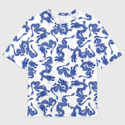 Мужская футболка оверсайз Синие новогодние драконы