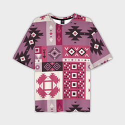 Мужская футболка оверсайз Этническая геометрия в розовой палитре