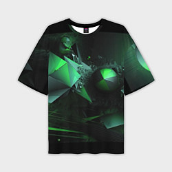 Мужская футболка оверсайз Геометрическая текстурная зеленая абстракция