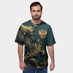 Футболка оверсайз мужская Герб России и бирюзовый фон, цвет: 3D-принт — фото 2