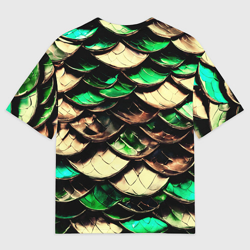 Мужская футболка оверсайз Чешуя зеленого дракона / 3D-принт – фото 2