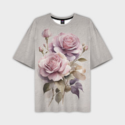 Мужская футболка оверсайз Нежные розовые розы на стене