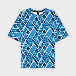 Мужская футболка оверсайз Синие треугольники и белые полосы