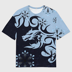 Мужская футболка оверсайз Дракон со снежинками