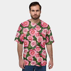 Футболка оверсайз мужская Розовые розы паттерн, цвет: 3D-принт — фото 2