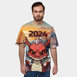 Футболка оверсайз мужская Большой красный дракон 2024, цвет: 3D-принт — фото 2