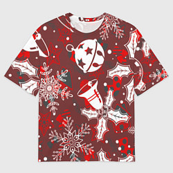 Мужская футболка оверсайз Рождественские узоры паттерны