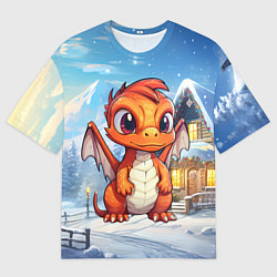 Футболка оверсайз мужская Милый дракон оранжевого цвета, цвет: 3D-принт