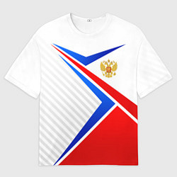 Мужская футболка оверсайз Герб РФ - классические цвета флага