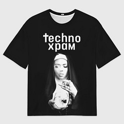Футболка оверсайз мужская Techno храм монашка сфужером, цвет: 3D-принт