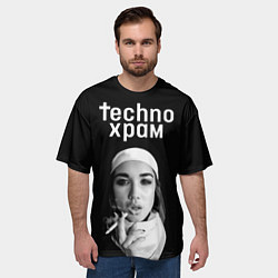 Футболка оверсайз мужская Techno храм монашка курит сигарету, цвет: 3D-принт — фото 2