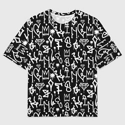 Футболка оверсайз мужская Черно белые каракули паттерном, цвет: 3D-принт