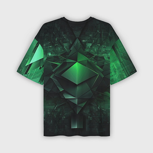 Мужская футболка оверсайз Зеленая и черная абстракция геометрическая / 3D-принт – фото 2