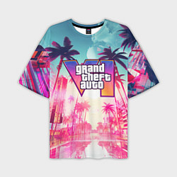 Футболка оверсайз мужская Gta 6 logo vice city style, цвет: 3D-принт