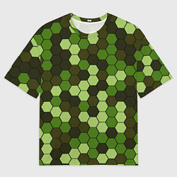 Мужская футболка оверсайз Камуфляж гексагон лесной