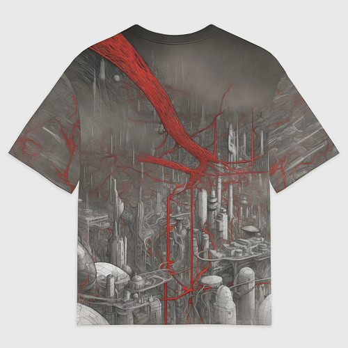 Мужская футболка оверсайз Биотехнический городской пейзаж / 3D-принт – фото 2
