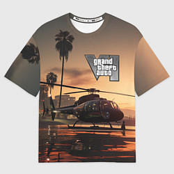 Футболка оверсайз мужская GTA 6 вертолет, цвет: 3D-принт
