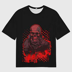 Футболка оверсайз мужская Красный скелет на чёрном фоне, цвет: 3D-принт