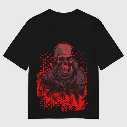 Мужская футболка оверсайз Красный скелет на чёрном фоне / 3D-принт – фото 2